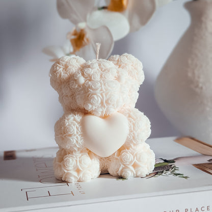 Rose Bear with Heart Candle