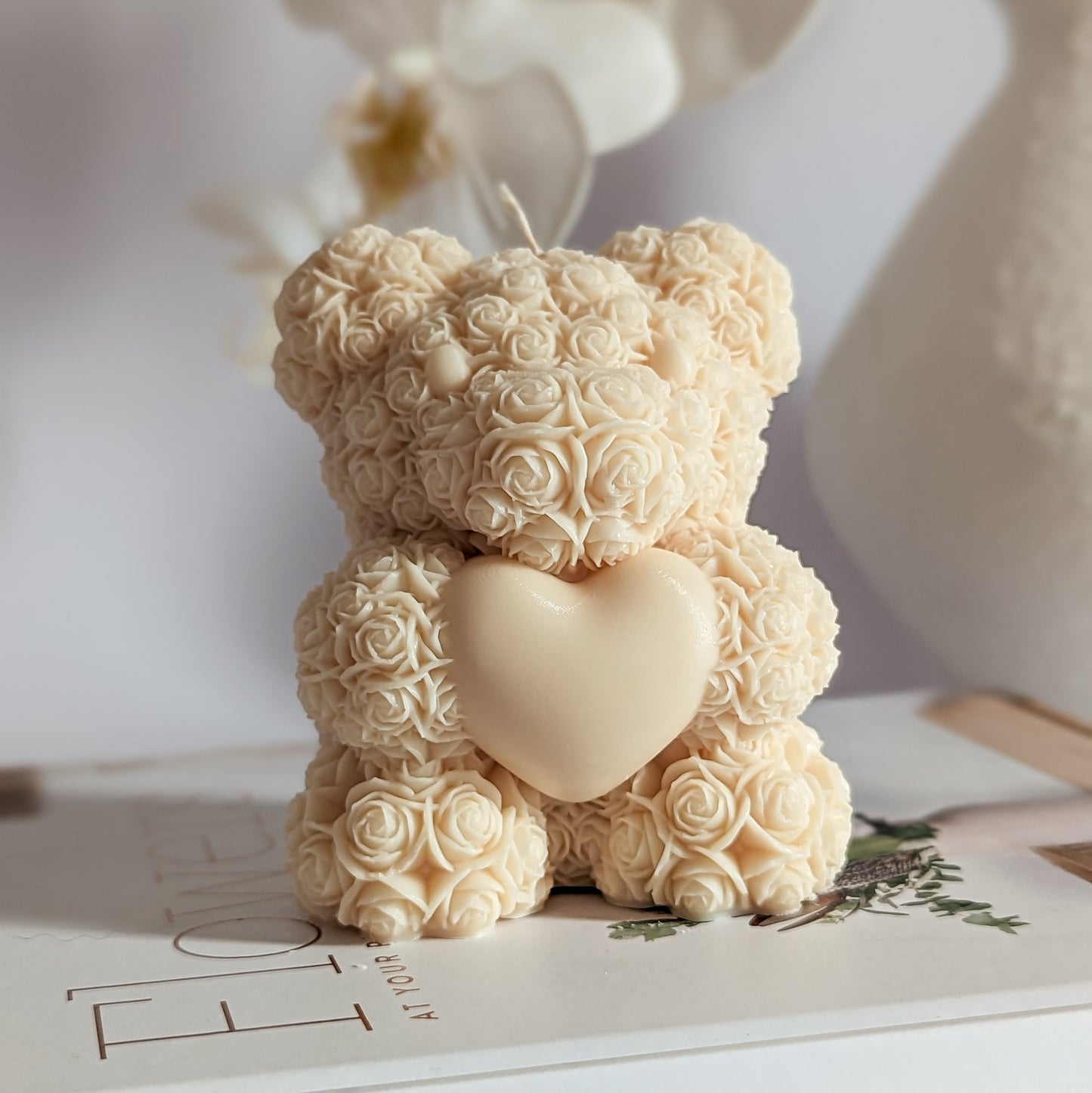 Rose Bear with Heart Candle