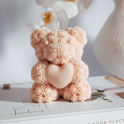 Rose Bear with Heart Candle