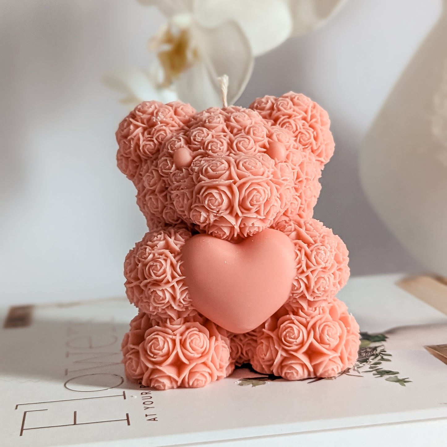 Rose Bear with Heart Candle