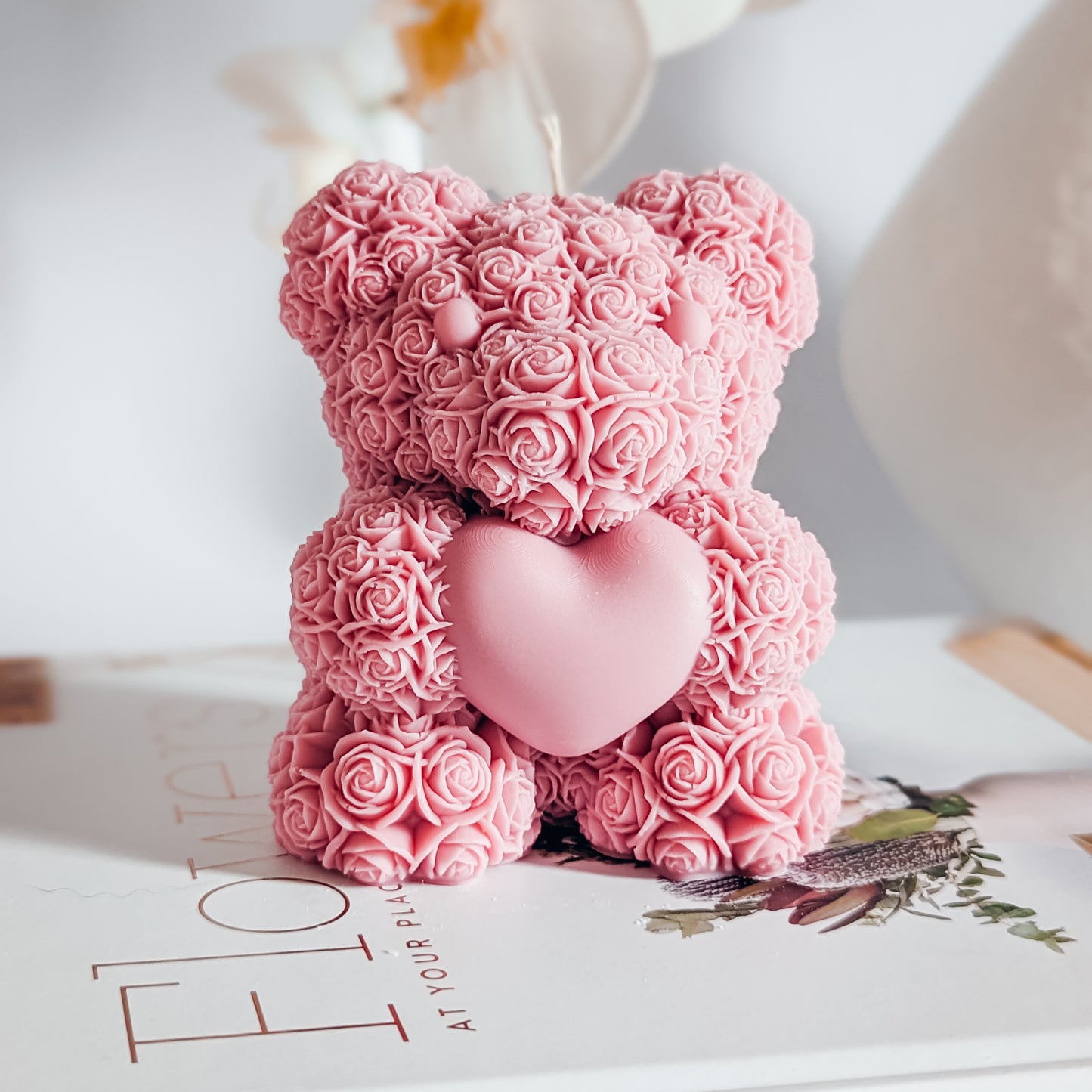 Rose Bear with Heart Candle